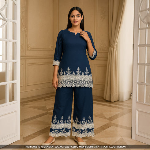 Lace Work Denim Cotton Fabric-F4901